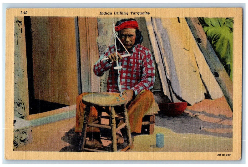 View Of Indian Man Drilling Turquoise Tucson Arizona AZ Vintage Postcard