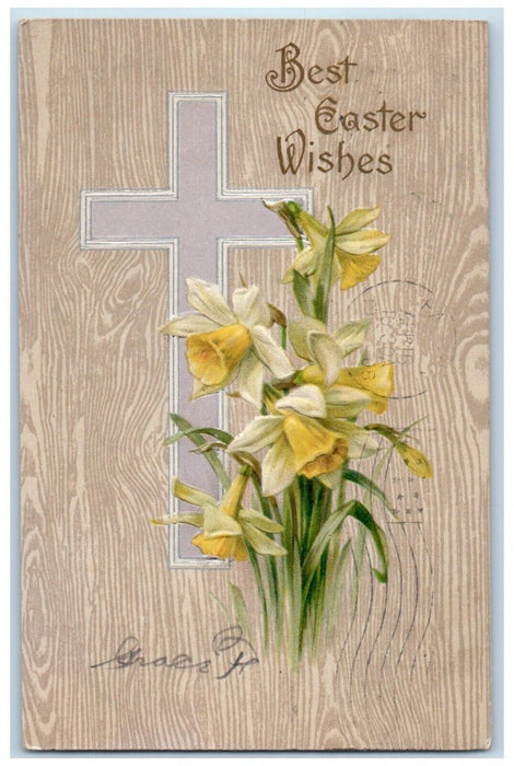c1905 Easter Wishes Holy Cross Flowers Winsch Back Embossed Antique Postcard