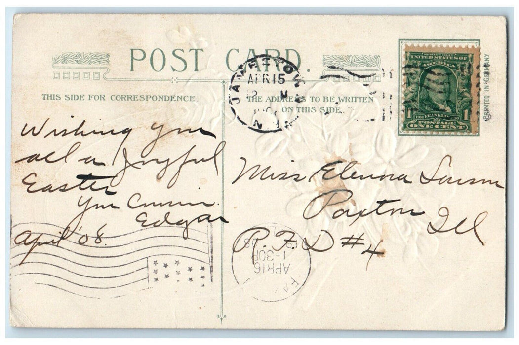 1908 Easter Cross The Lord Is Risen Flowers Winsch Back Jamestown NY Postcard
