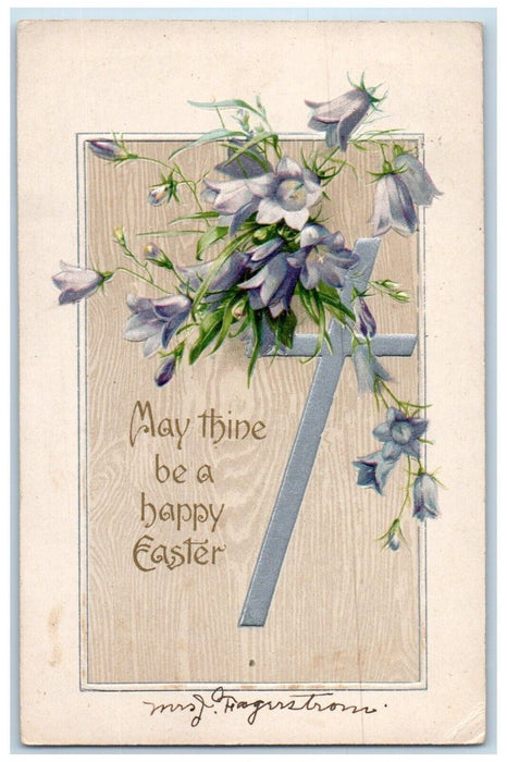 1908 Easter Holy Cross Purple Flowers Embossed Winsch Back Paxton IL Postcard