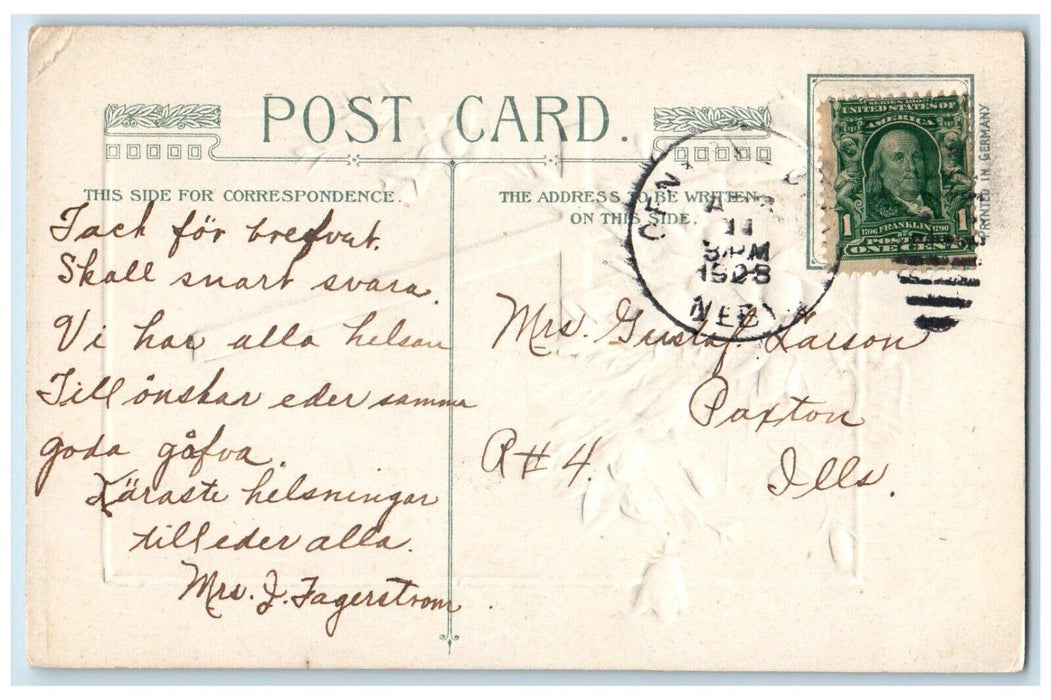 1908 Easter Holy Cross Purple Flowers Embossed Winsch Back Paxton IL Postcard