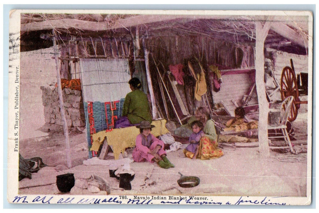 1909 View Of Navajo Indian Blanket Weaver Tucson Arizona AZ Antique Postcard