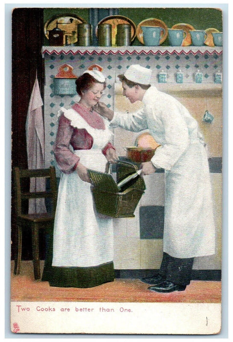 c1910's Couple Romance Two Cooks Are Better Than One Chef Tuck's Postcard