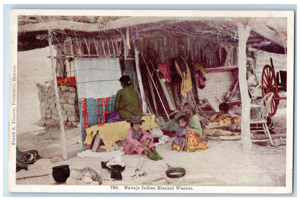View Of Navajo Indian Family Handcraft Blanket Weaver Antique Unposted Postcard