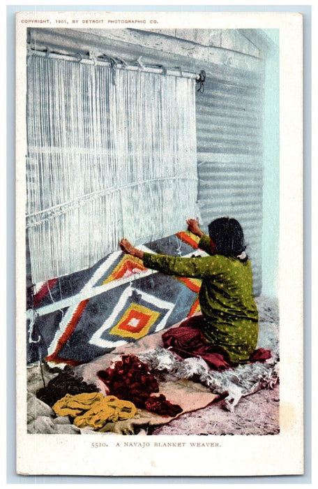 Navajo Indian Women Handcraft Blanket Weaver Scene Antique Unposted Postcard