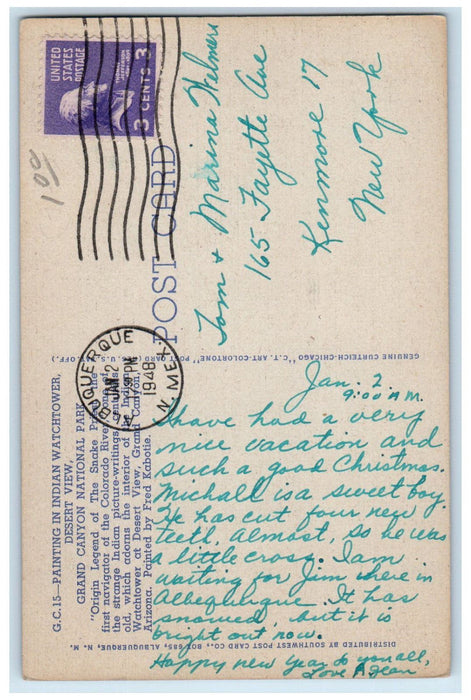 1948 Painting Indian Watchtower Desert View Grand Canyon National Park Postcard