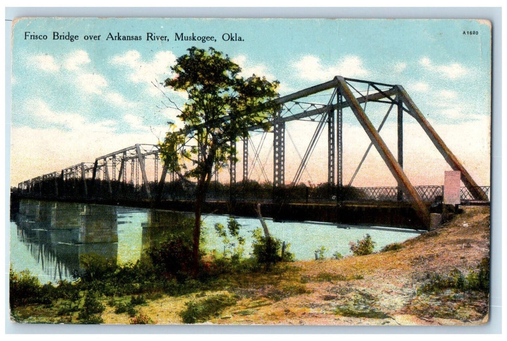 1909 Frisco Bridge Over Arkansas River Muskogee Oklahoma OK Antique Postcard