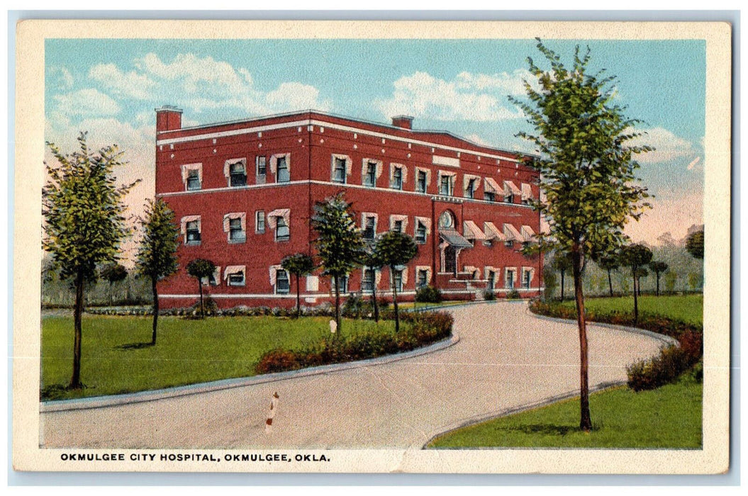 Okmulgee City Hospital Building Garden Scene Okmulgee Oklahoma OK Postcard