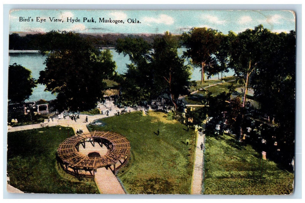 1910 Bird's Eye View Hyde Park Garden  Muskogee Oklahoma OK Antique Postcard