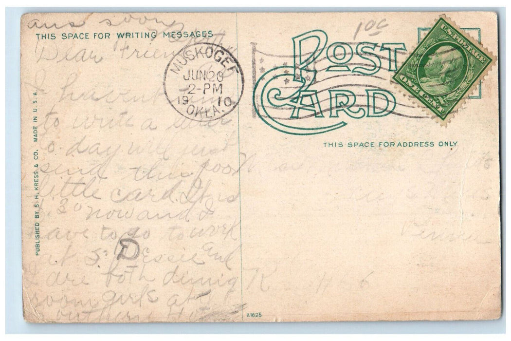 1910 Bird's Eye View Hyde Park Garden  Muskogee Oklahoma OK Antique Postcard