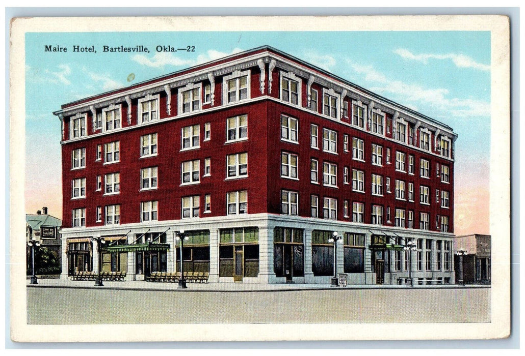 Maire Hotel Building Exterior Scene Bartlesville Oklahoma OK Antique Postcard