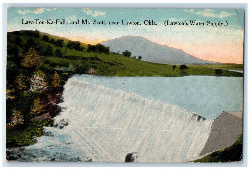 1915 Scenic View Law-Ton-Ka-Falls And Mt. Scoot Near Lawton Oklahoma OK Postcard