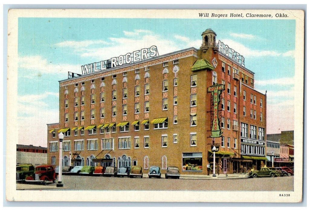 1948 Will Rogers Hotel Building Cars Claremore Oklahoma OK, Denton TX Postcard