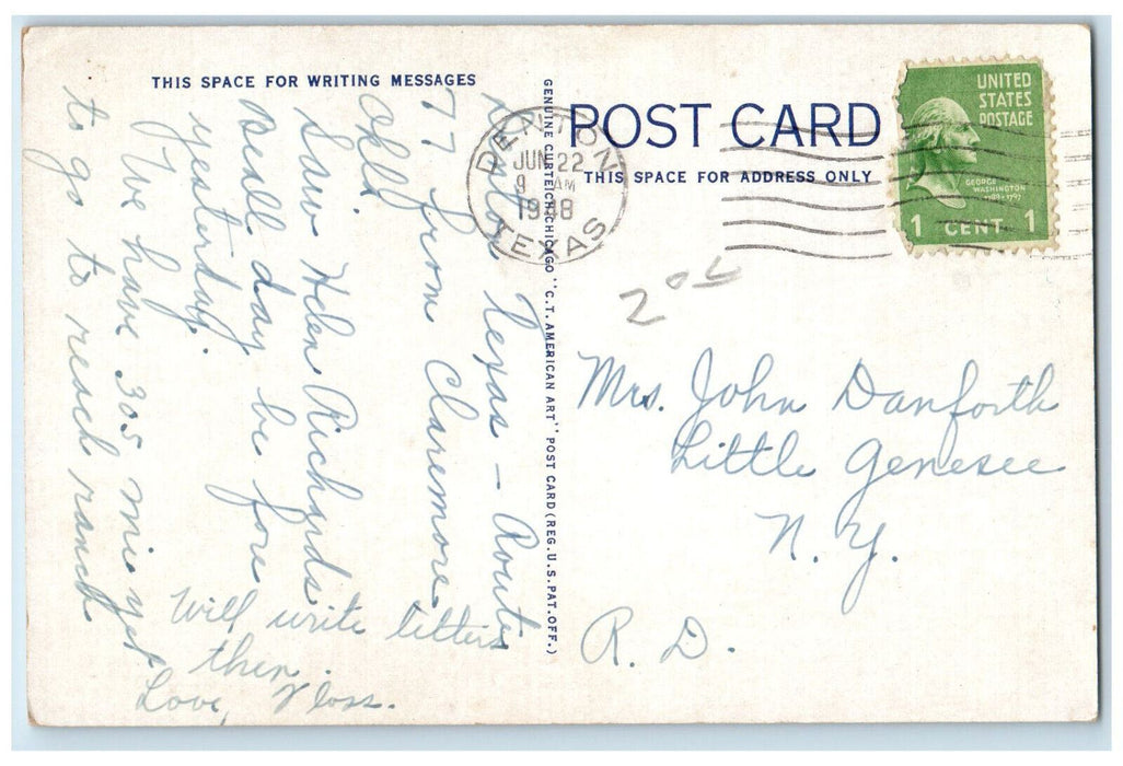 1948 Will Rogers Hotel Building Cars Claremore Oklahoma OK, Denton TX Postcard