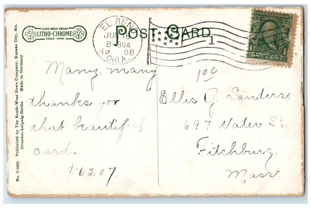 1908 Canadian County Court House Front View El Reno Oklahoma OK Antique Postcard