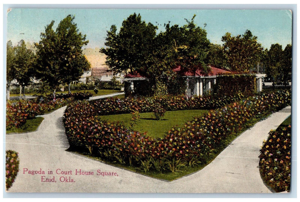 1914 Pagoda In Court House Square Garden Enid Oklahoma OK Antique Postcard