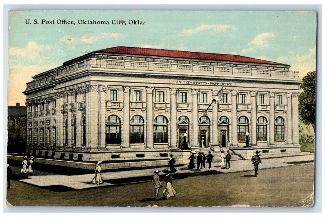 1911 United States Post Office Front View Oklahoma City OK Antique Postcard