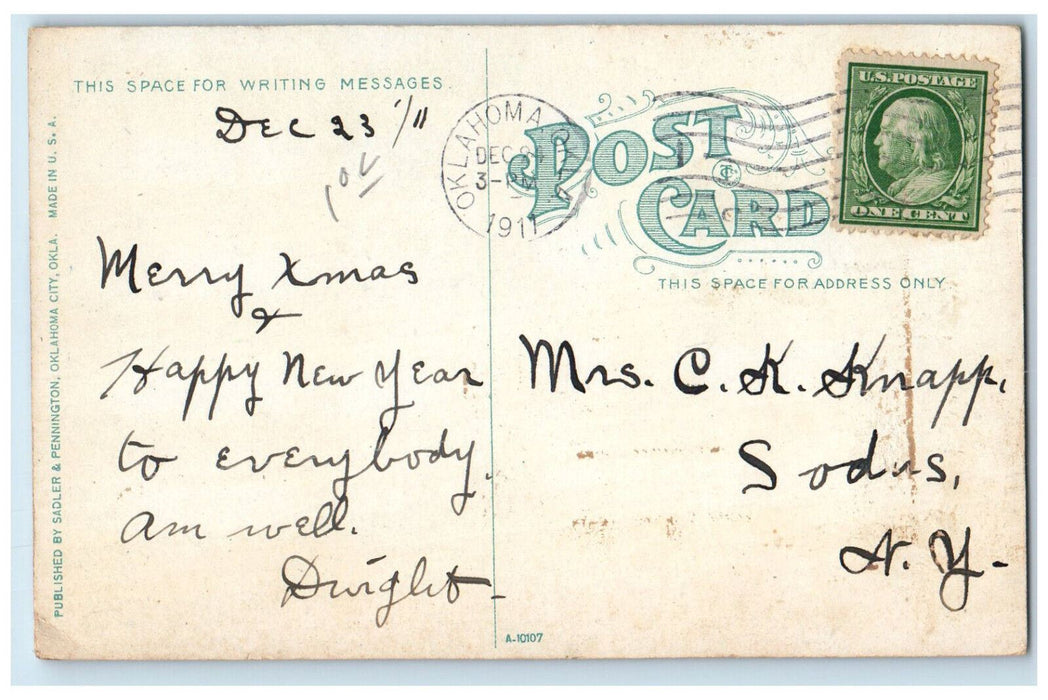 1911 United States Post Office Front View Oklahoma City OK Antique Postcard