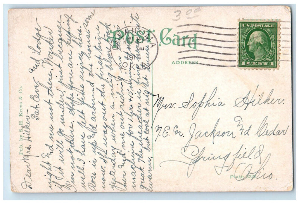 1914 First Baptist Church Trees Exterior Scene Oklahoma City OK Antique Postcard