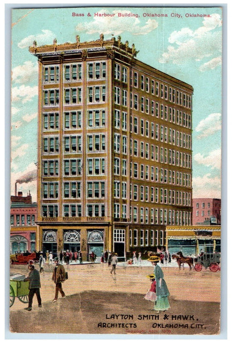 Bass & Harbour Building Horse Carriage Street Scene Oklahoma City OK Postcard