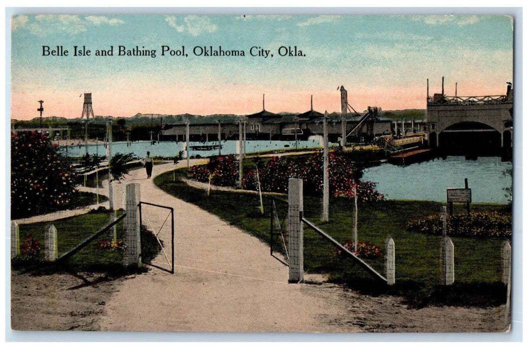 Entrance To Belle Isle And Bathing Pool Garden Oklahoma City OK Antique Postcard