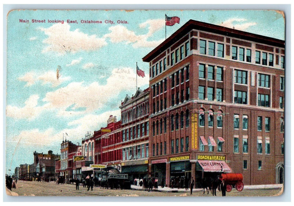 1919 Main Street Looking East Roach & Veazey Store Oklahoma City OK Postcard