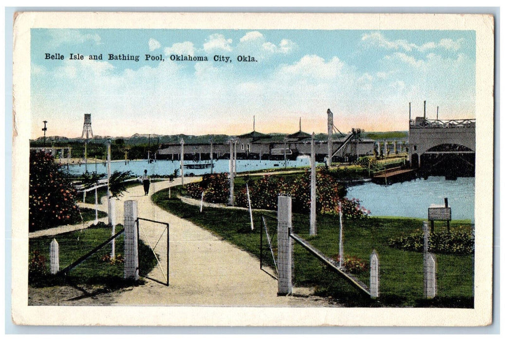View Of Belle Isle And Bathing Pool Garden Park Oklahoma City OK Postcard