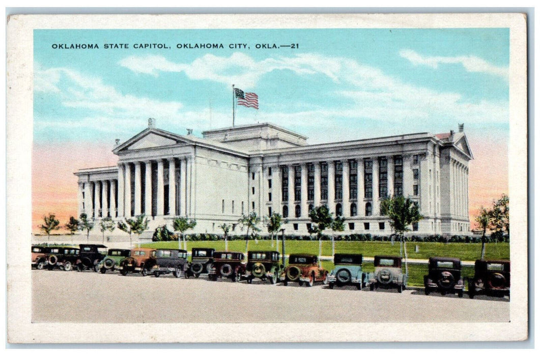 Oklahoma State Capitol Car-lined Front View Oklahoma City OK Vintage Postcard