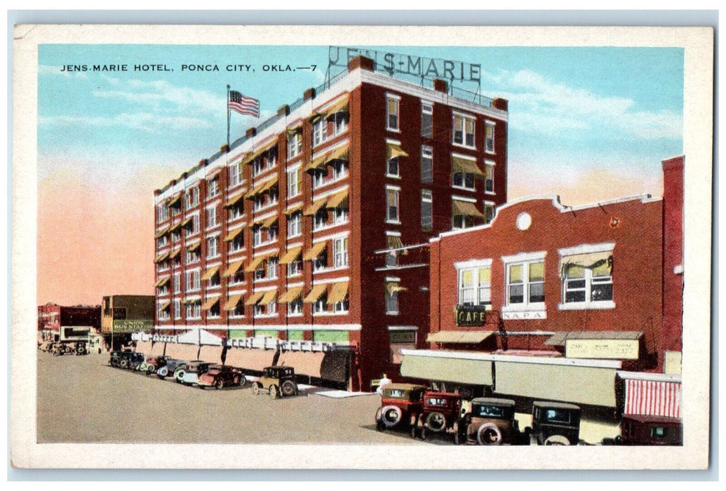Jens-Marie Hotel Building Car-lined Cafe View Ponca City Oklahoma OK Postcard