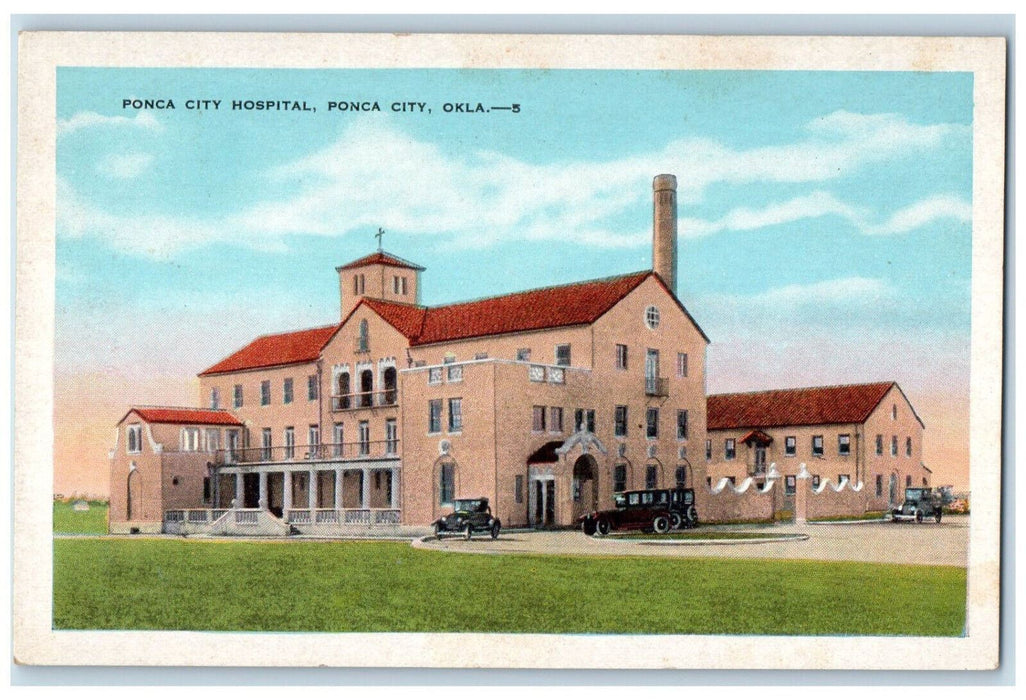 Ponca City Hospital Building Cars Garden Scene Ponca City Oklahoma OK Postcard
