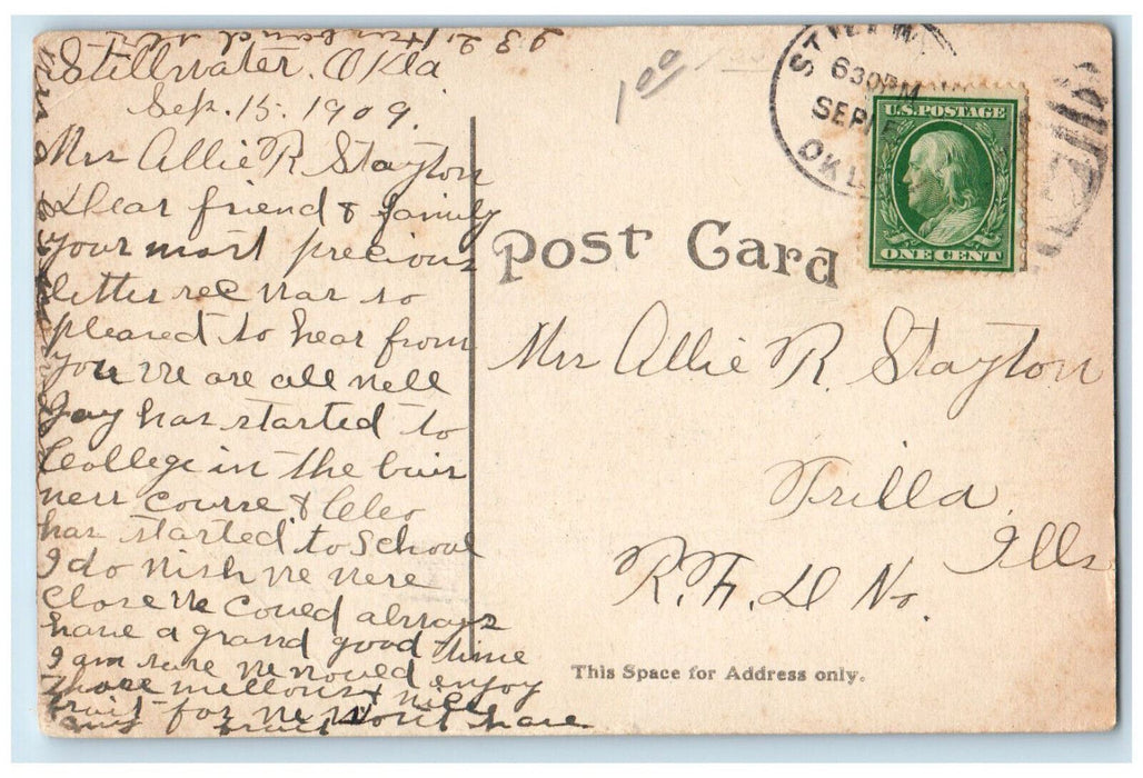 1909 Scenic View Of East Waterworks Dam Stillwater Oklahoma OK Antique Postcard