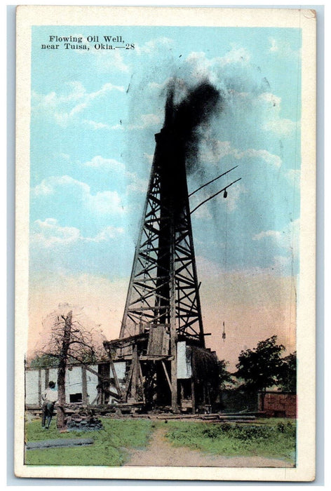 View Of Flowing Oil Well Near Tulsa Oklahoma OK Antique Unposted Postcard