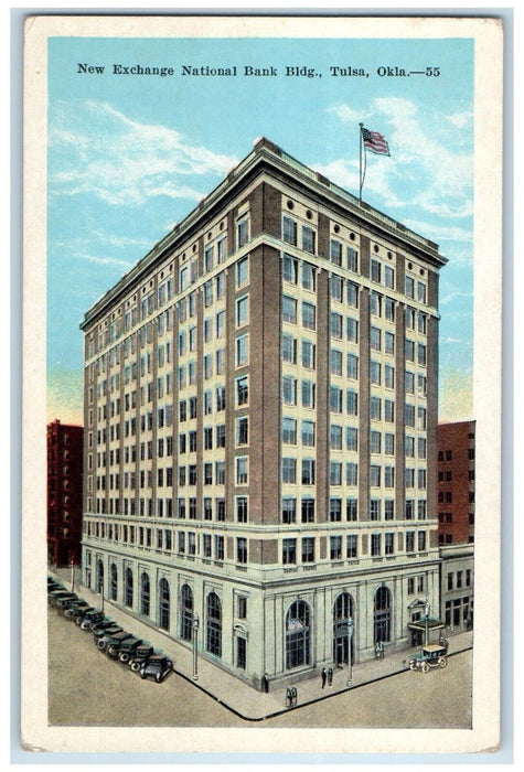 New Exchange National Bank Building Car-lined Scene Tulsa Oklahoma OK Postcard