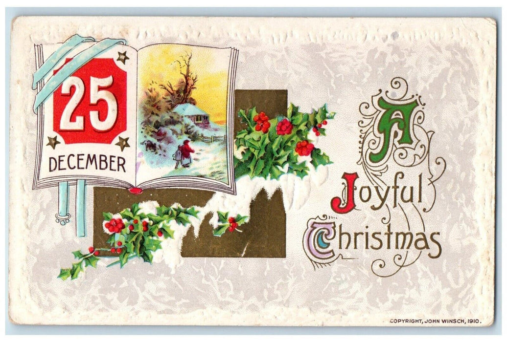 1915 Christmas December 25 Berries Winter John Winsch Artist Signed Postcard