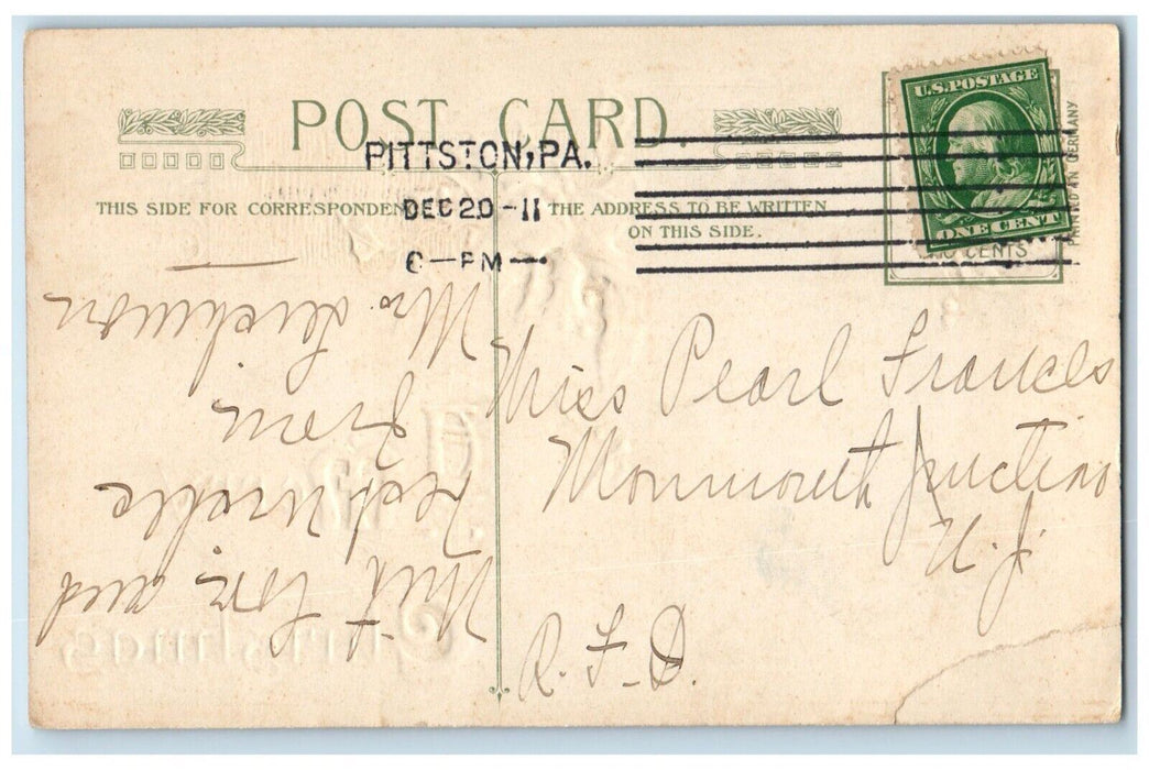 1911 Merry Christmas House Berries Winter John Winsch Artist Signed Postcard