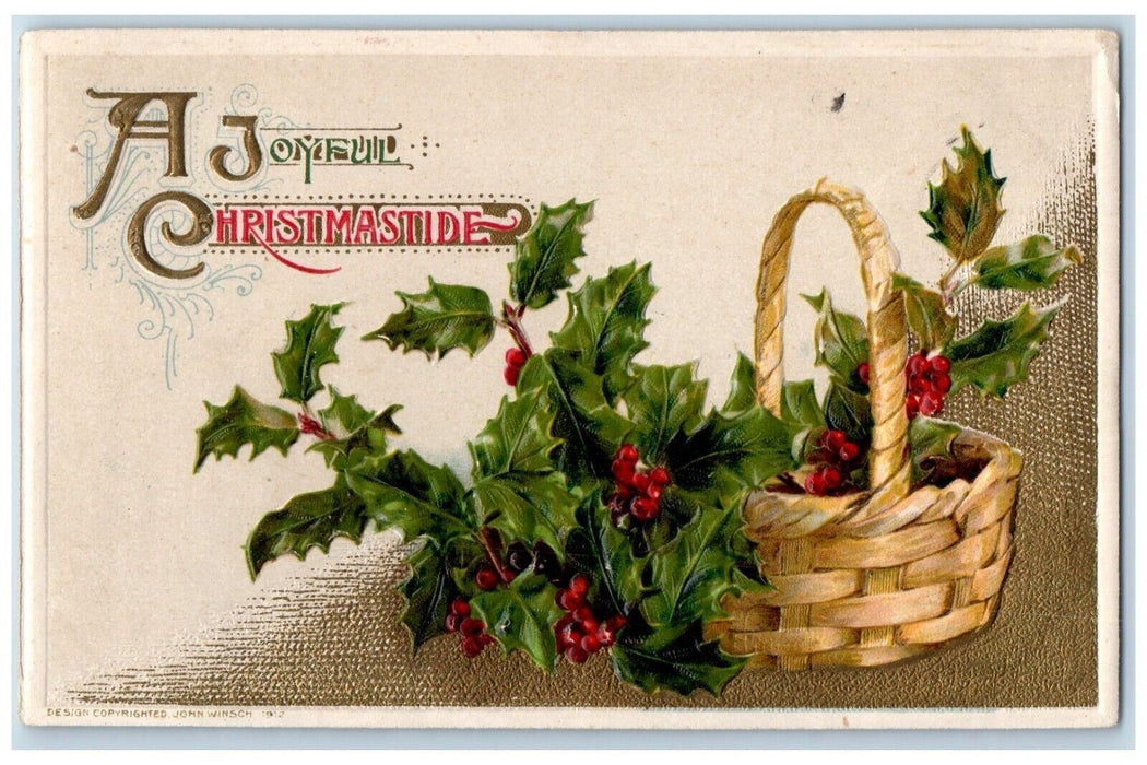 c1910's Christmas Holly Berries In Basket John Winsch Artist Signed Postcard