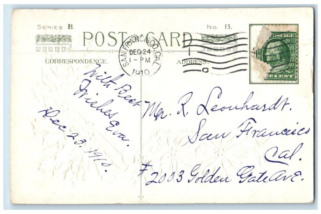 1910 Christmas Holly Berries Poinsettia Flowers Ice Skating Winsch Back Postcard