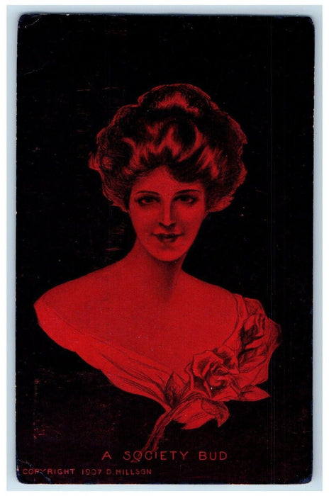 1908 Pretty Woman A Society Bud Hillson Hamburg New York NY Antique Postcard