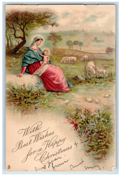c1905 Christmas Best Wishes Mary Religious Lamb Tuck's Posted Antique Postcard