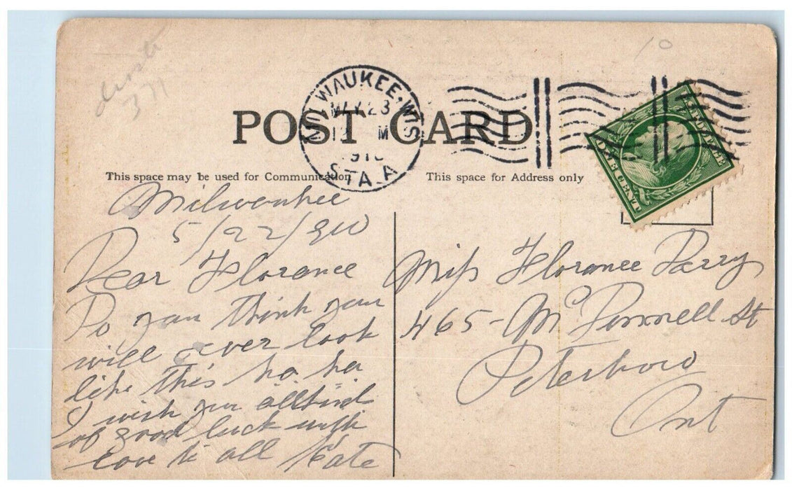 1910 Just Married Couple Romance Flowers Milwaukee Wisconsin WI Antique Postcard
