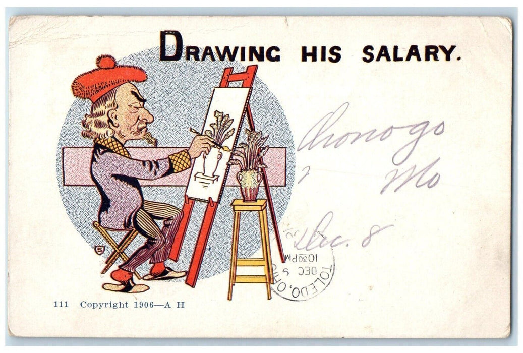 1906 Old Man Drawing His Salary Oronogo Missouri MO Posted Antique Postcard