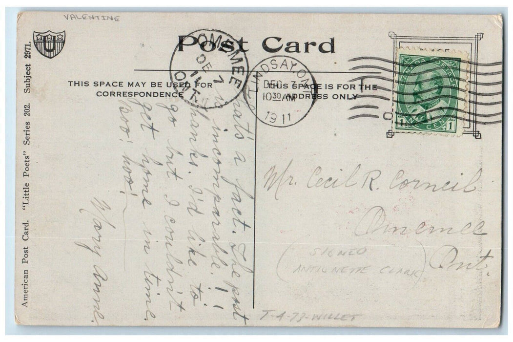 1911 Valentine Children Candy's Lindsay Omemee Ontario Canada Antique Postcard