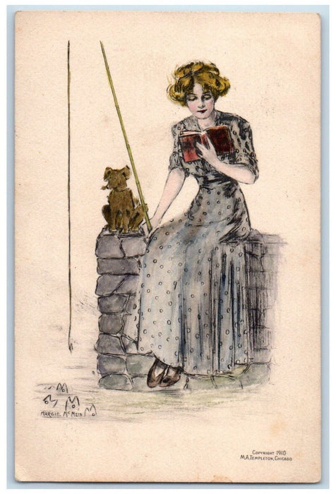 1910 Pretty Woman Sat On Well Dog Clinton Missouri MO Posted Antique Postcard