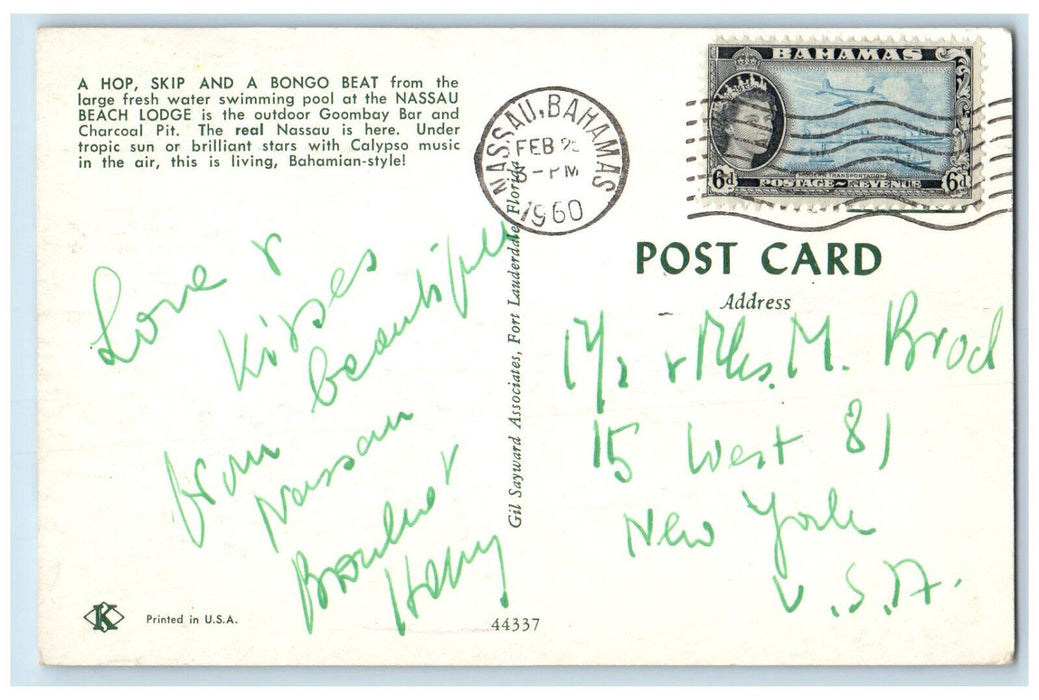 1960 A Hop,Skip and Bongo Beat at Nassau Beach Lodge Nassau Bahamas Postcard