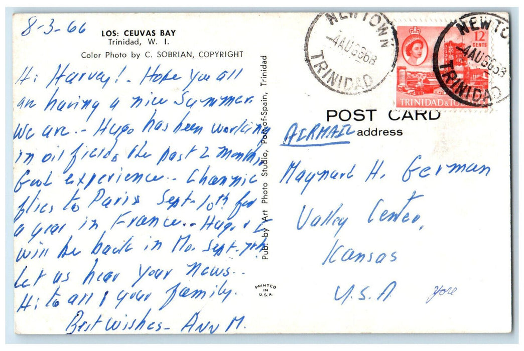 1966 Scene of Couple Los: Ceuvas Bay Trinidad W.I. Posted Vintage Postcard