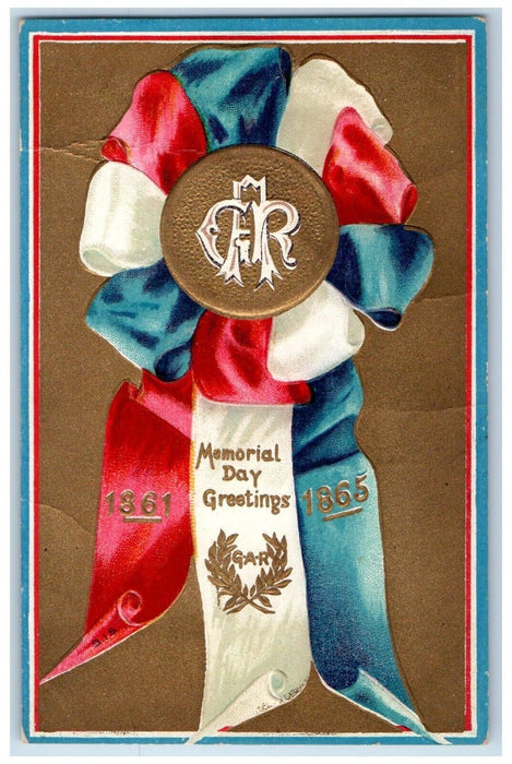 1911 Memorial Day Greetings Ribbon Embossed Muskegon Michigan MI Posted Postcard