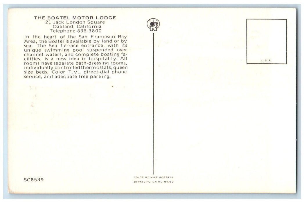 c1960 Boatel Motor Lodge Jack London Square Exterior Oakland California Postcard