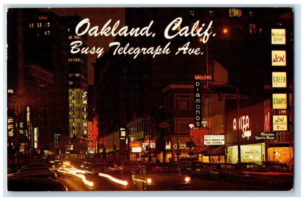 c1967 Busy Telegraph Avenue Downtown City Streets Oakland California CA Postcard