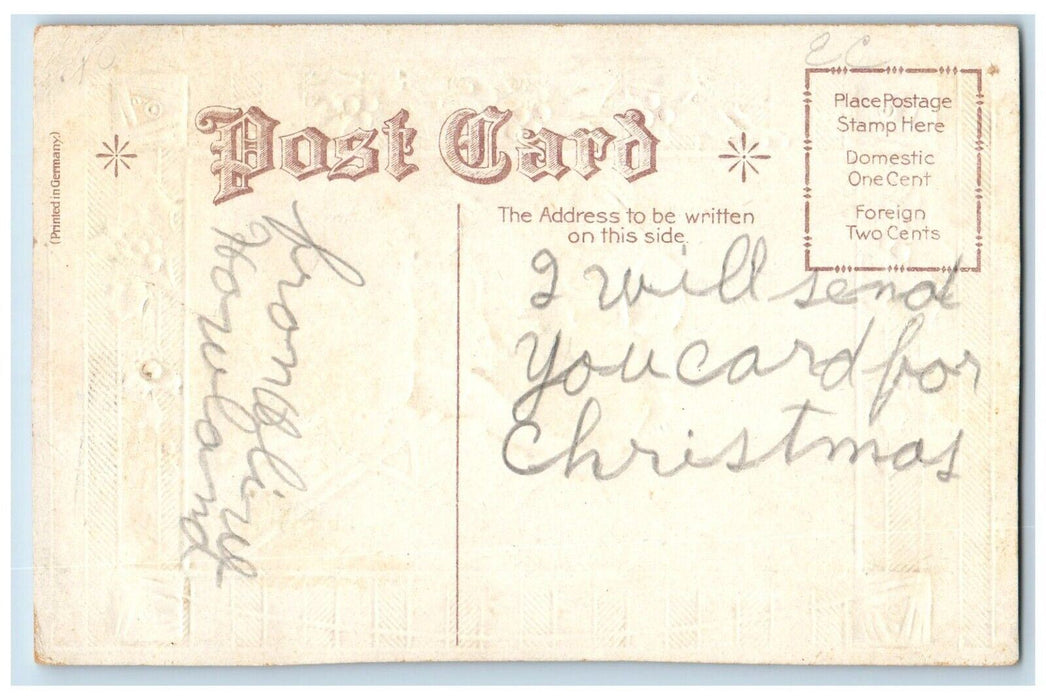 c1910's Christmas Greeting Children On Winter Pine Trees Berries Nash Postcard