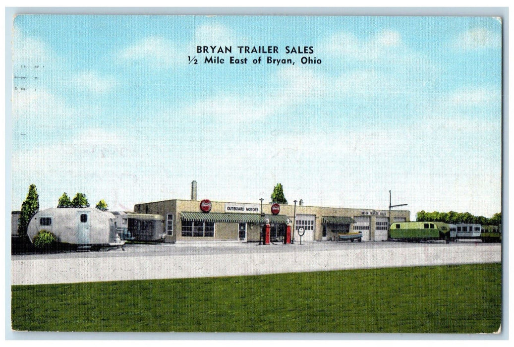 1959 View Of Bryan Trailer Sales 1/2 Mile East Of Bryan Ohio OH Postcard